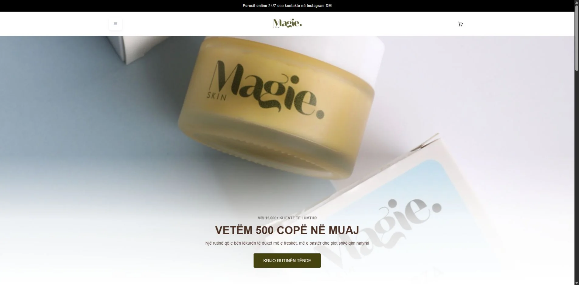 Magieskin homepage showing the Tereza skincare product