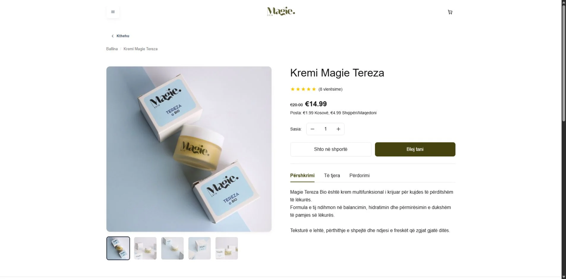Magieskin Velvet Box product page with gallery, pricing, and product details
