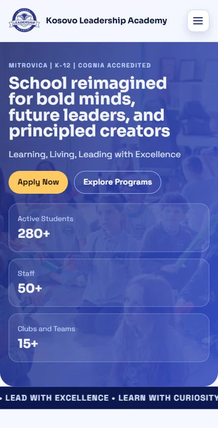 Responsive mobile view of the KLA homepage