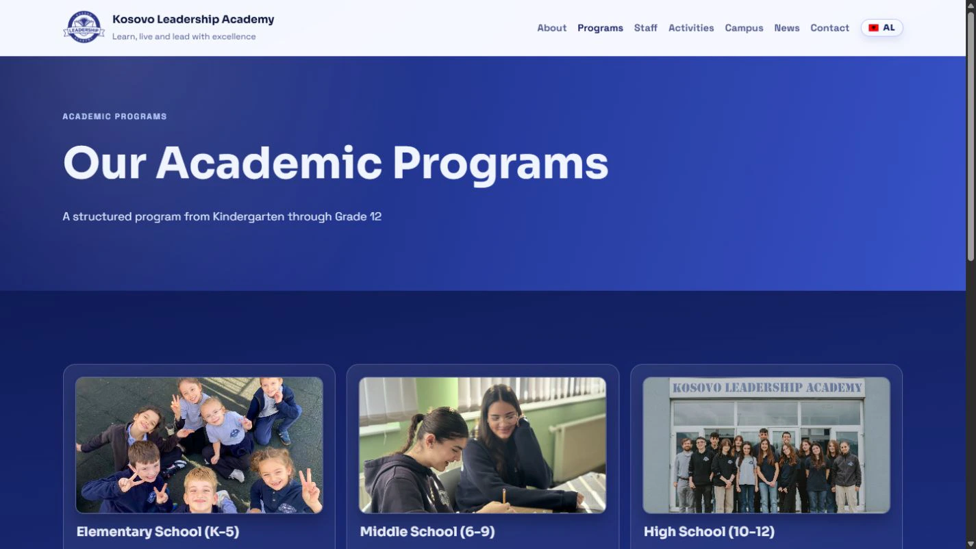 KLA academic programs page on desktop