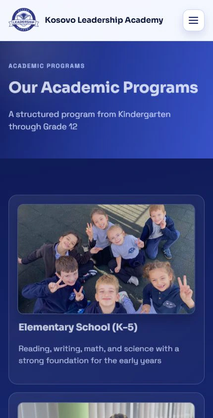 KLA academic programs page on mobile