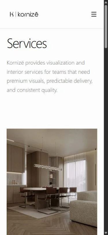 Genuine mobile view of Kornizë's services experience